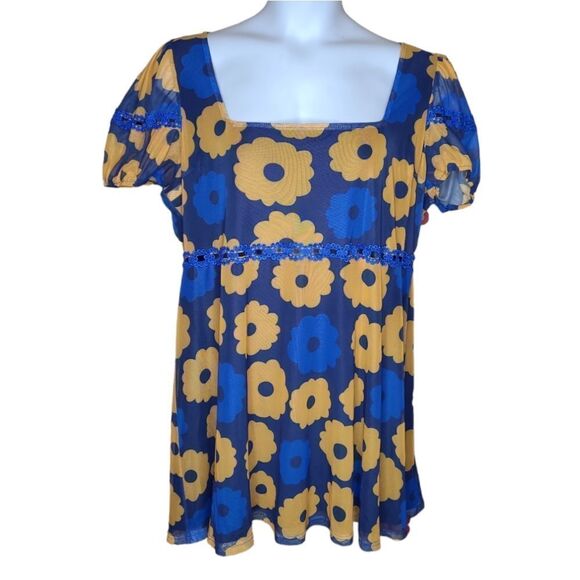 NEW Dolls Kill x Delias prismatic‎ perception groovy puff sleeve mesh dress 2X - Picture 1 of 8